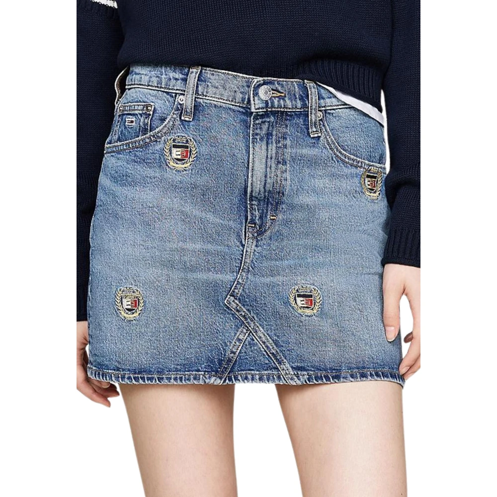 Tommy Hilfiger Geborduurde Denim Mini Rok Blue Dames