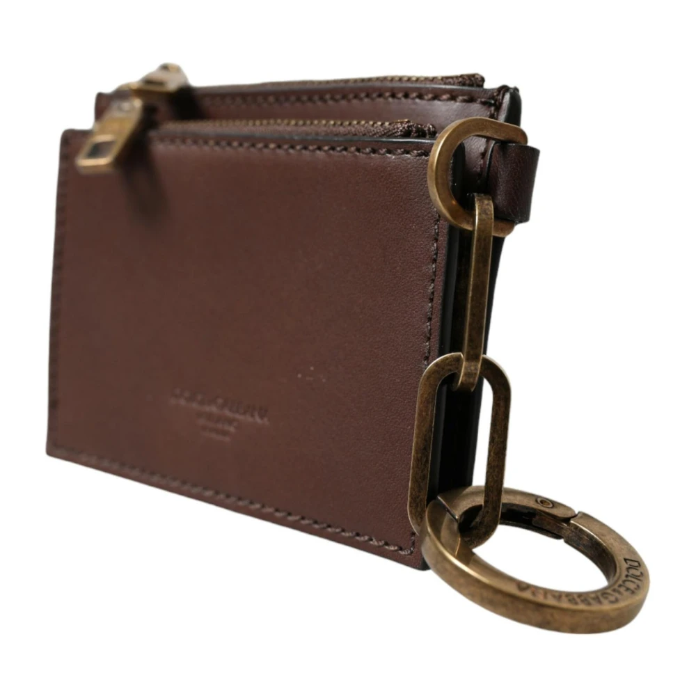 Dolce & Gabbana Luxe Leren Sleutelhanger Muntportemonnee Portemonnee Brown Heren