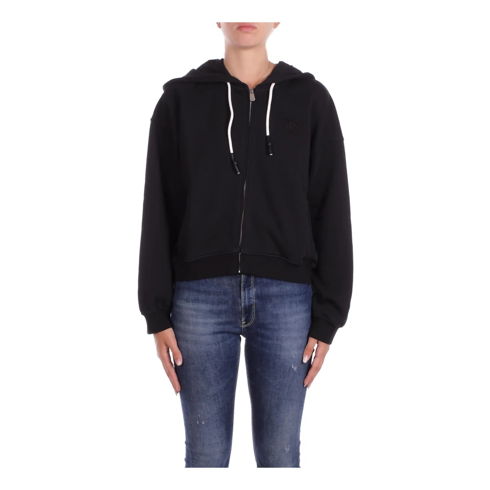 Pinko Women's Black Zip-Throughs, L, Hoodie With Front Logo Zipper