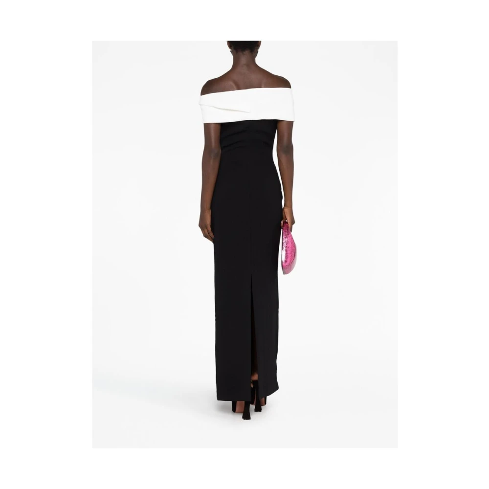 Solace London Off-Shoulder Twee-Tinten Crepe Jurk Black Dames