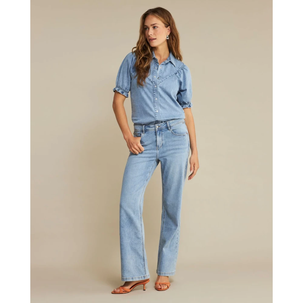 Red Button Denim blouse met drukknoopsluiting Blue Dames