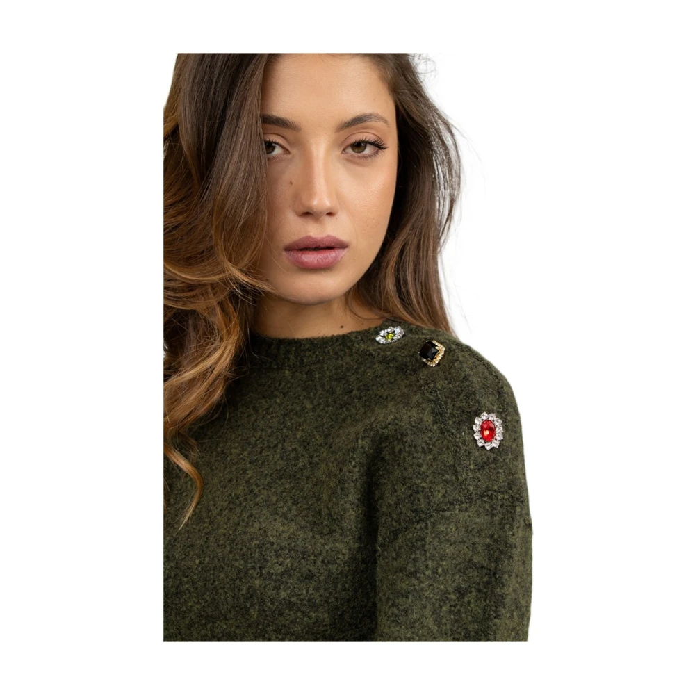 N21 Groene Melange Wollen Trui met Juweelknopen Green Dames