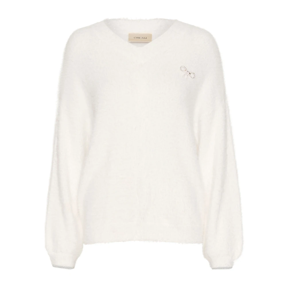 Cream Snow White Stickad Pullover Tröja White, Dam