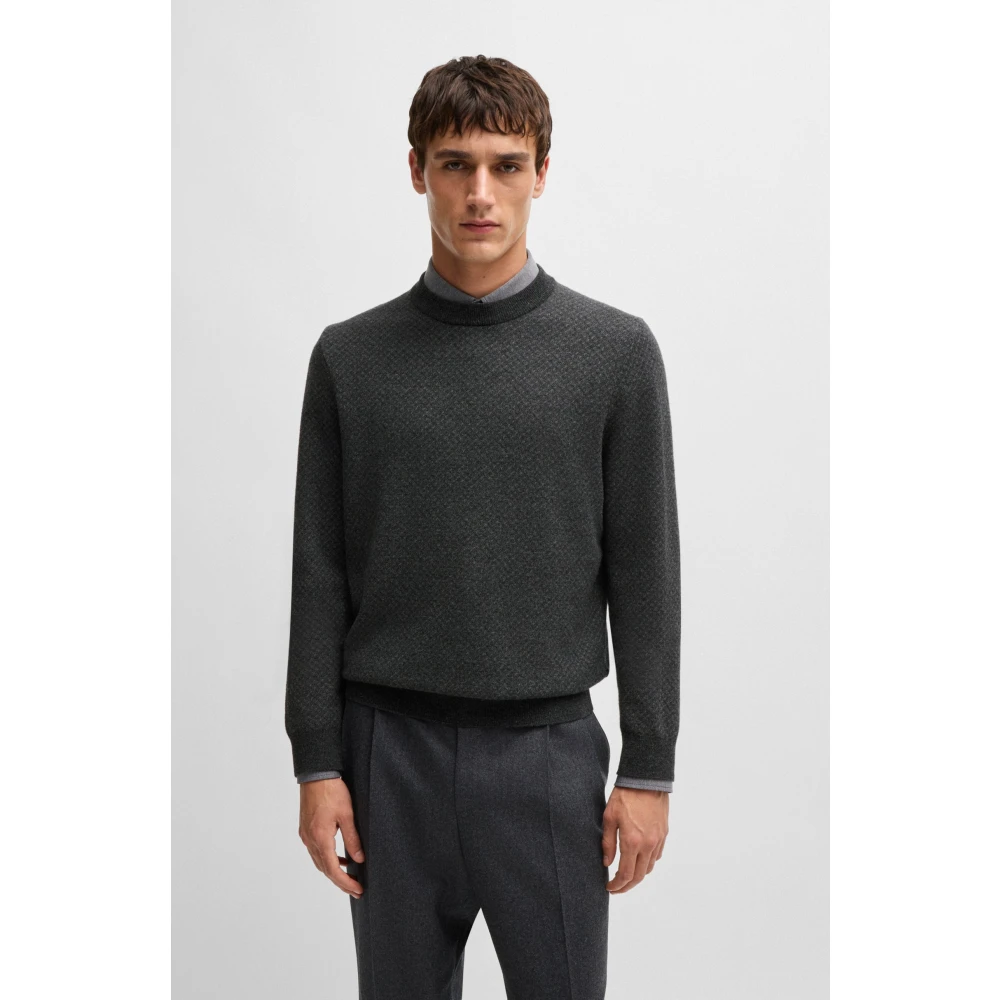 Hugo Boss Verfijnde Jacquard Sweater Zwart Black Heren