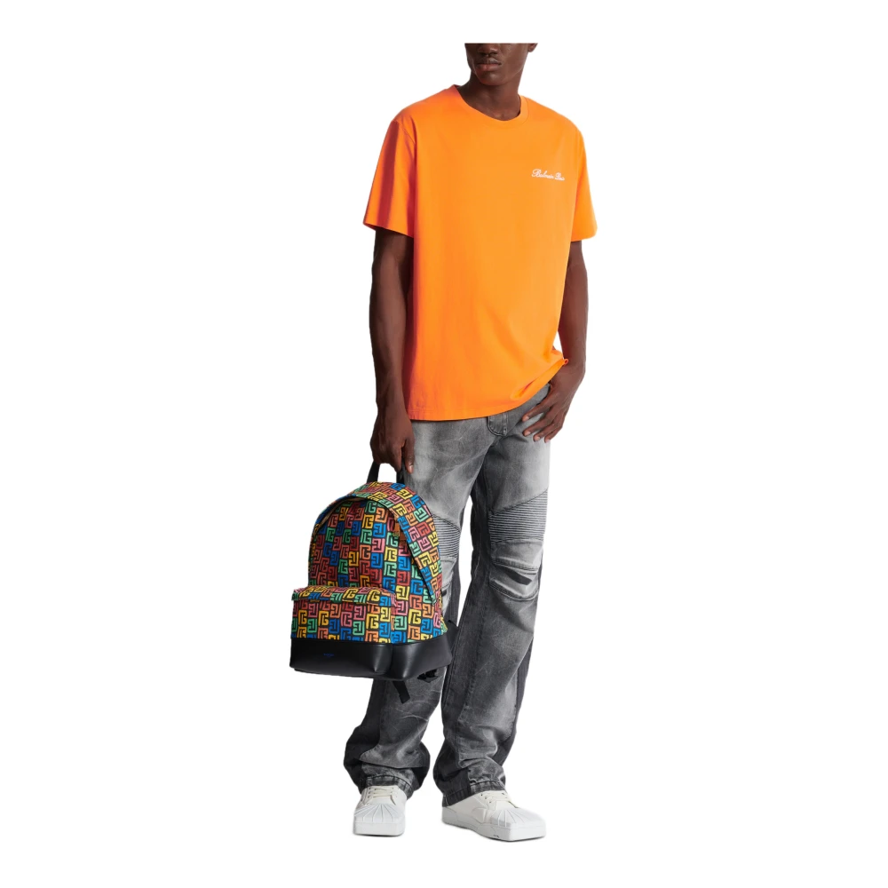 Balmain Relaxed T-shirt met handtekeningborduursel Orange Heren