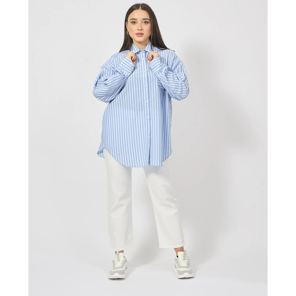 Gaëlle Paris Gestreepte Oversized Damesoverhemd Blauw Blue Dames