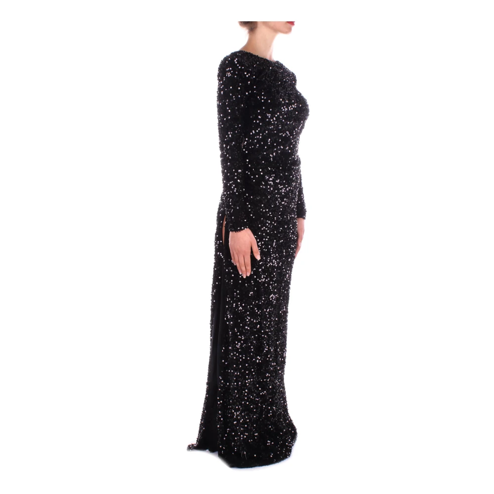 Elisabetta Franchi Rode Loper Zwarte Paillettenjurk Black Dames