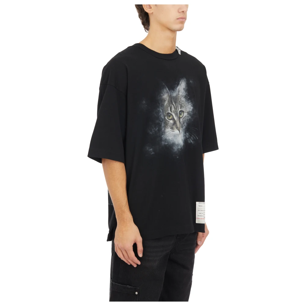 Mihara Yasuhiro Kattenprint katoenen T-shirt Black Heren