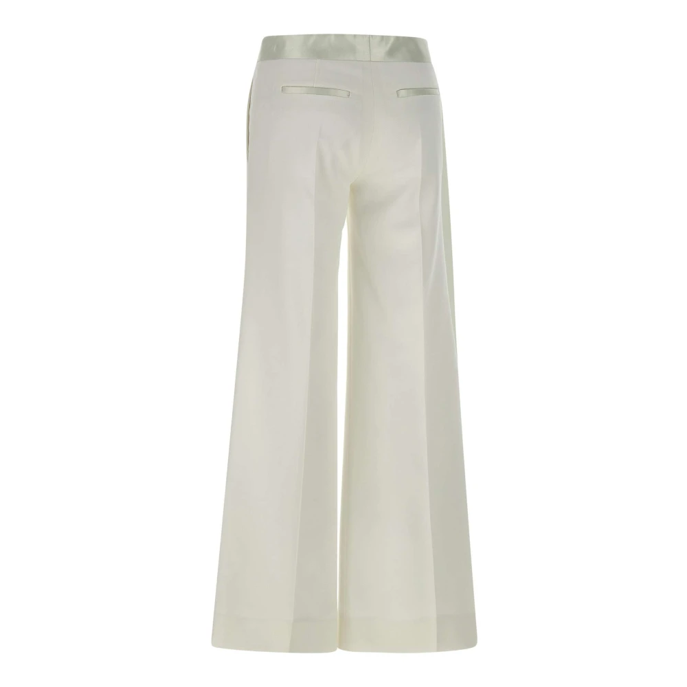 Victoria Beckham Witte wollen blend broek met satijnen bies White Dames