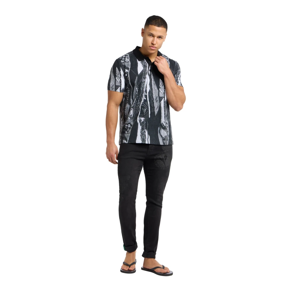 carlo colucci Polo Shirt met Knitprint Black Heren