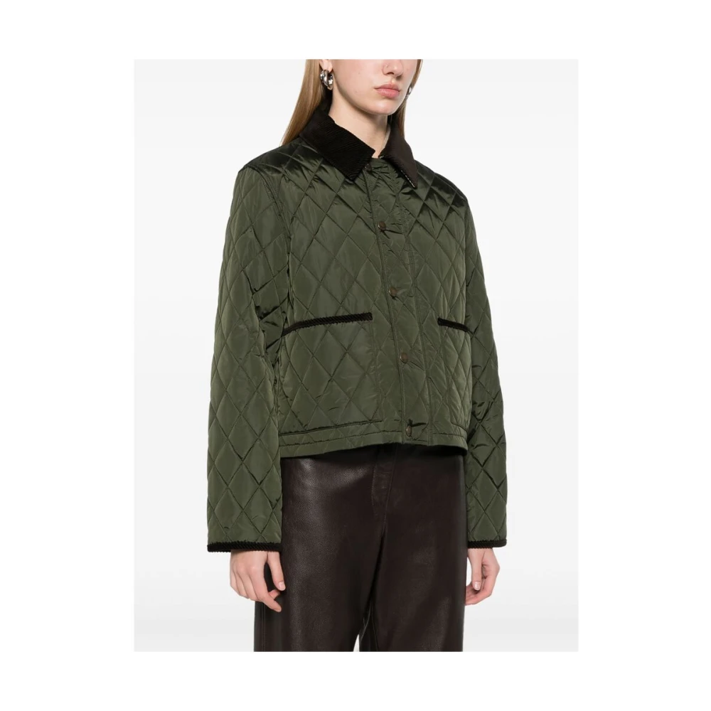 Burberry Groene Gewatteerde Jas met Corduroy Kraag Green Dames