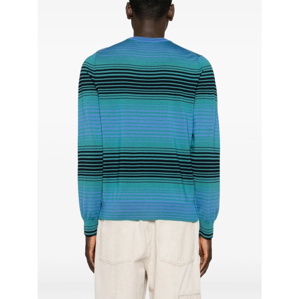 PS By Paul Smith Blauw Gestreepte Crewneck Sweater Blue Heren