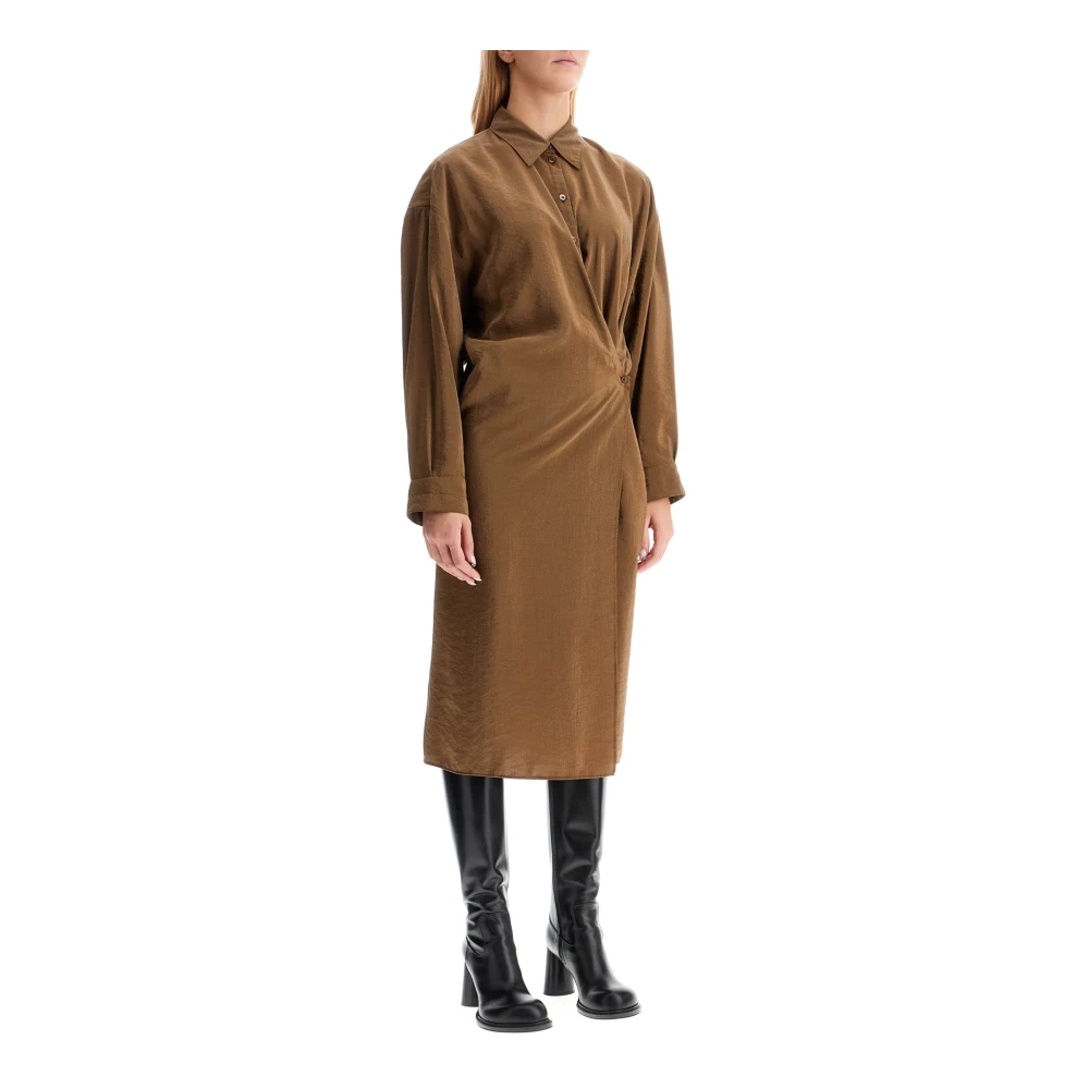 Lemaire Midi Jurk met Gedraaide Sluiting Brown Dames