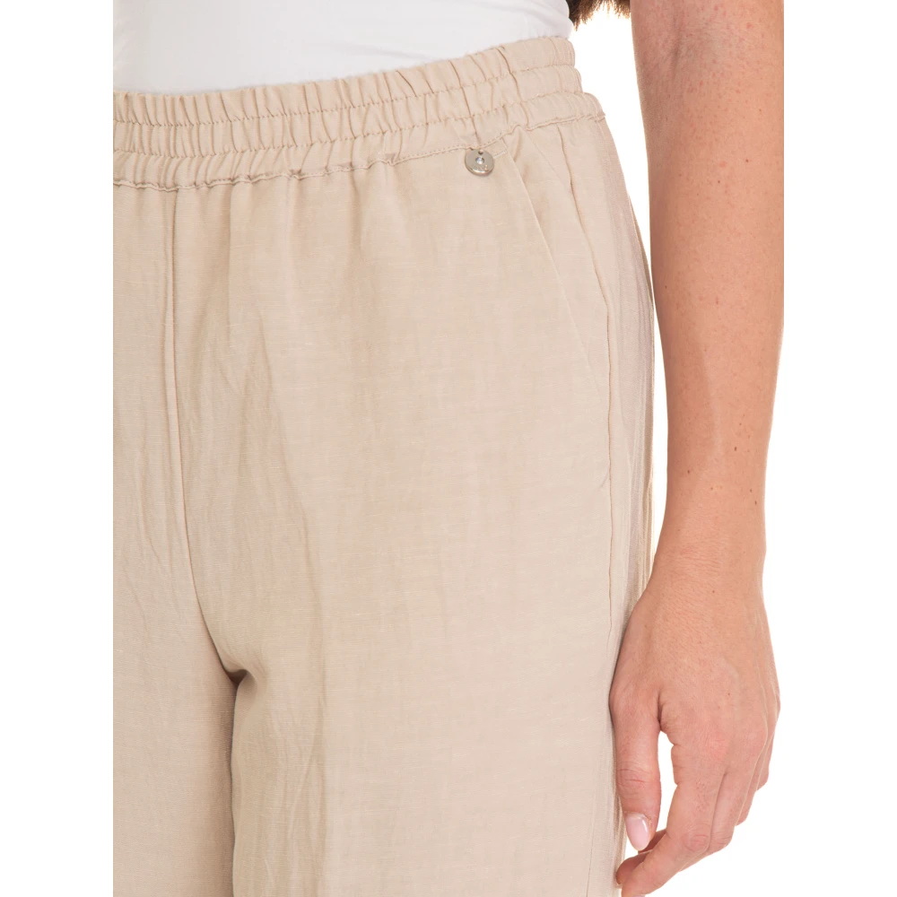 Liu Jo Elastische Taille Linnen Wijde Broek Beige Dames