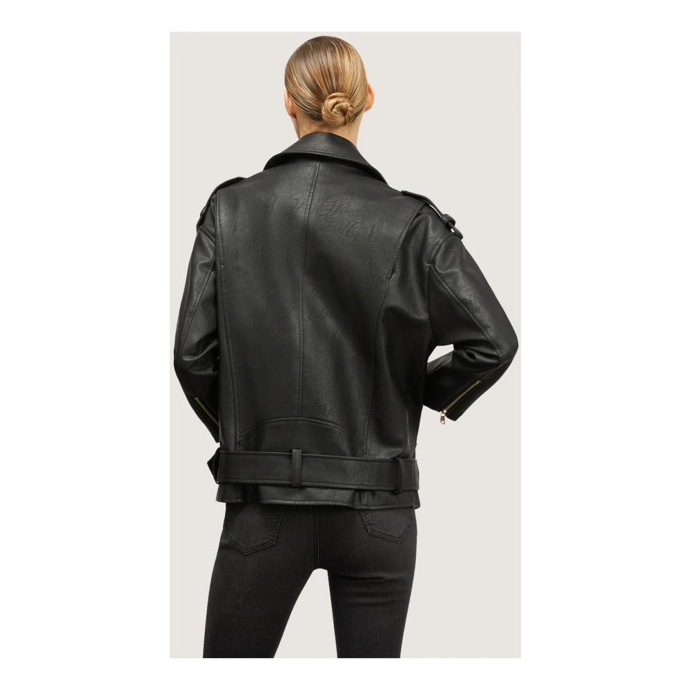 Motivi Oversized Bikerjack met leder-look Black Dames