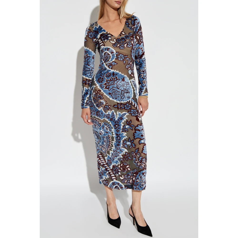 ETRO Gestreepte jurk met fluwelen afwerking Multicolor Dames