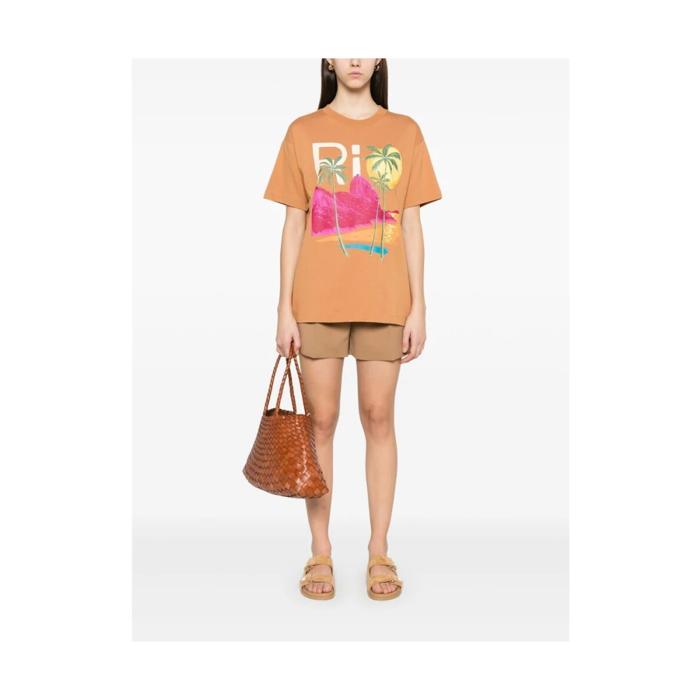 Farm Rio Karamelbruin Logo Print Crew Neck Multicolor Dames