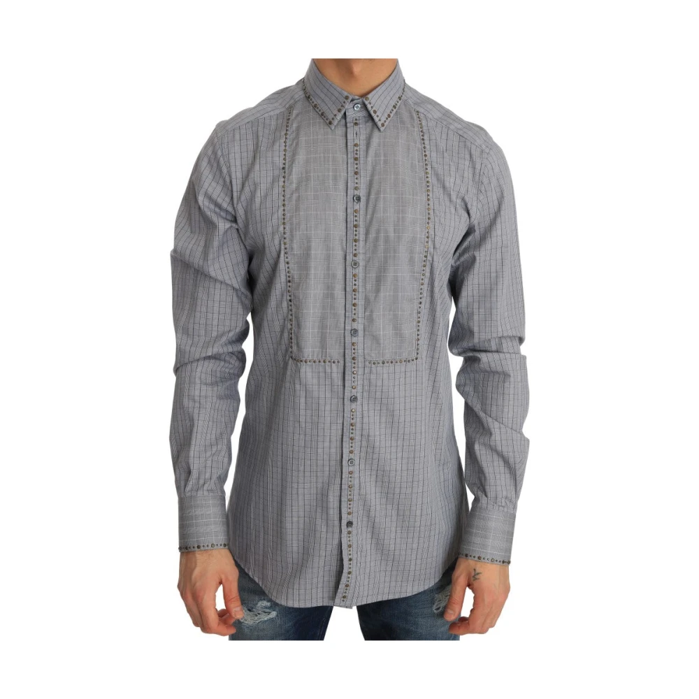 Dolce & Gabbana Men's Grey Elegant Checkered Casual Shirt