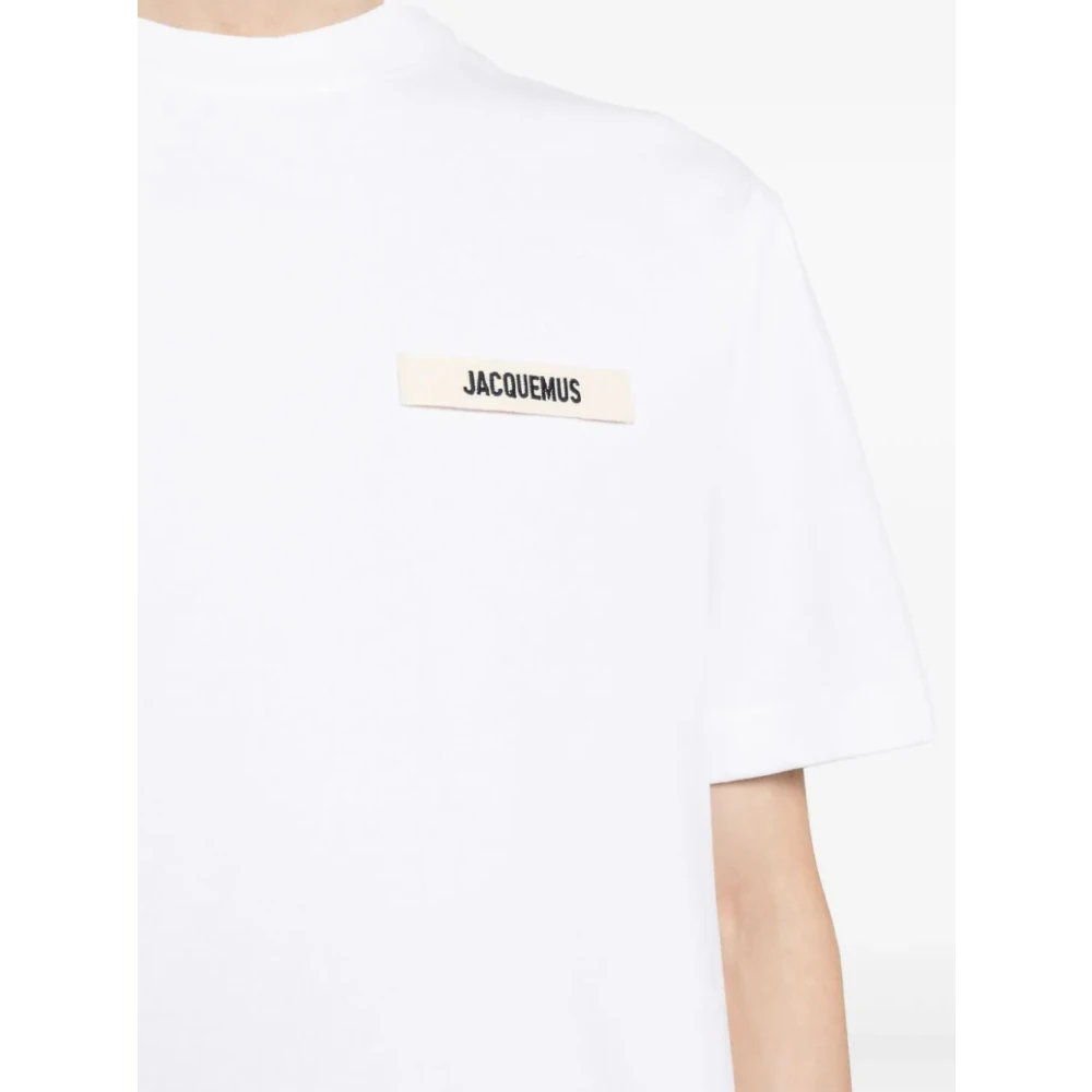 Jacquemus Witte T-shirt met Jersey Textuur en Logo Patch White Heren