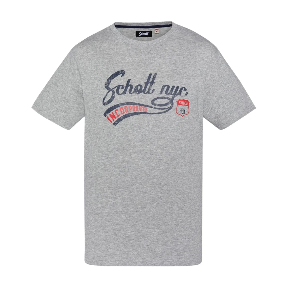 Schott NYC Katoenen handtekening T-shirt Tyron Gray Heren