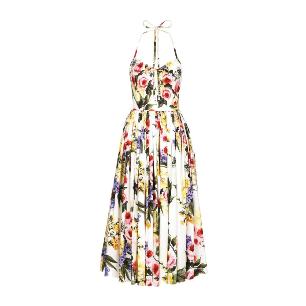 Dolce & Gabbana Bloemenprint Midi Jurk met Open Rug White Dames