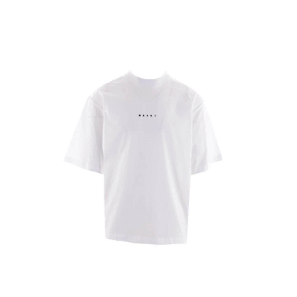 Marni Witte Logo Print Katoenen T-shirt White Heren