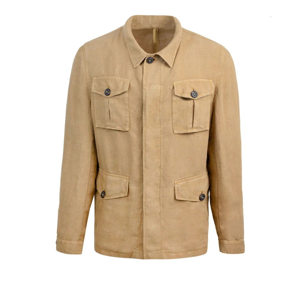 Lubiam Sportieve Camel Overshirt met Contrastknopen Brown Heren
