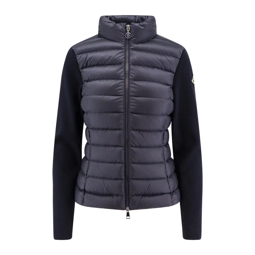 Moncler Nylon en wol cardigan jack met capuchon Blue Dames