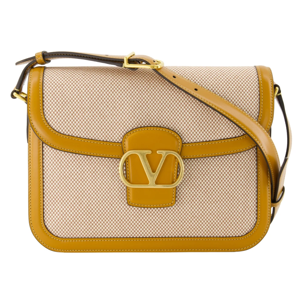 Valentino Garavani Stijlvolle canvas en leren tas Beige Dames