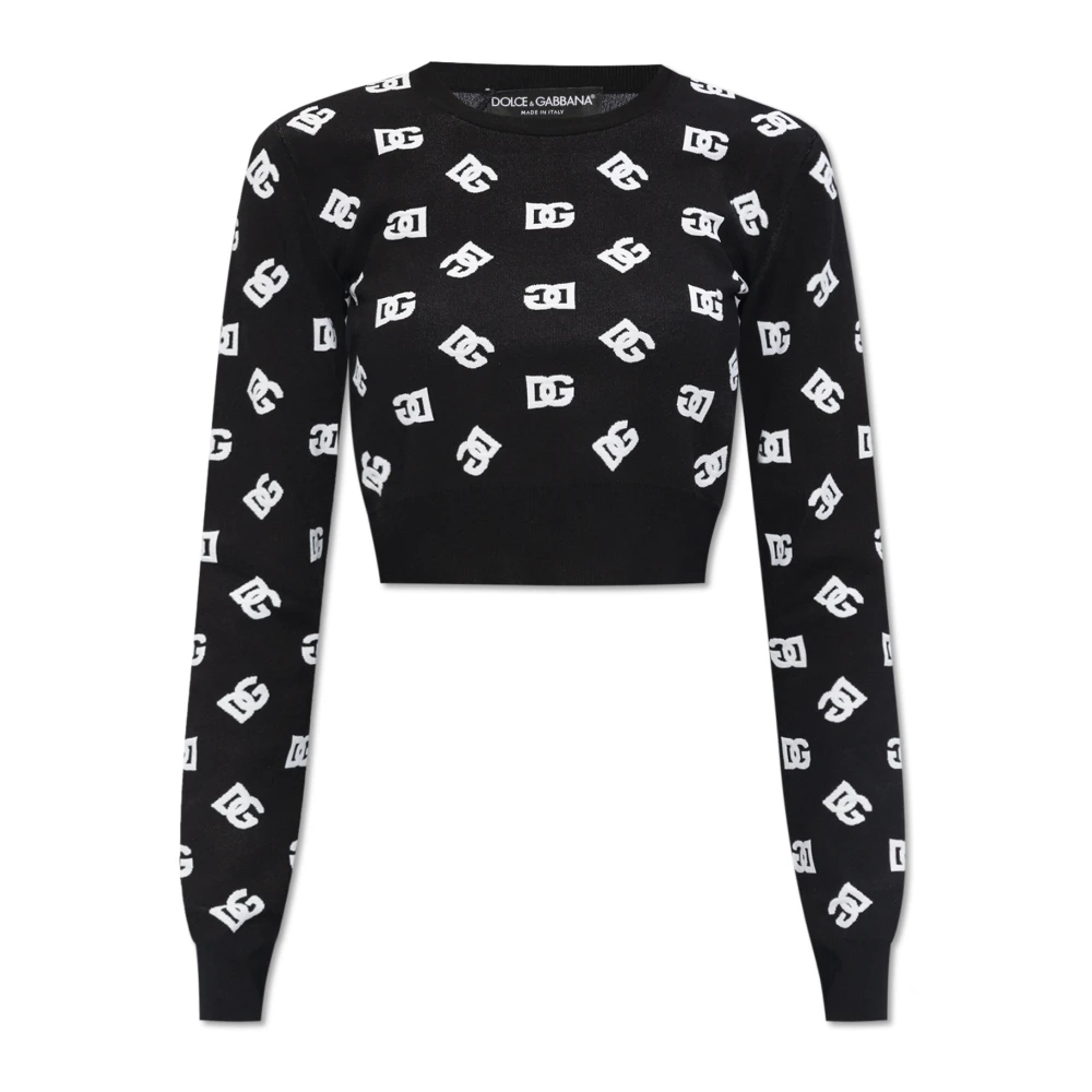 Dolce & Gabbana Cropped Jacquard Sweater met DG Logo Black Dames