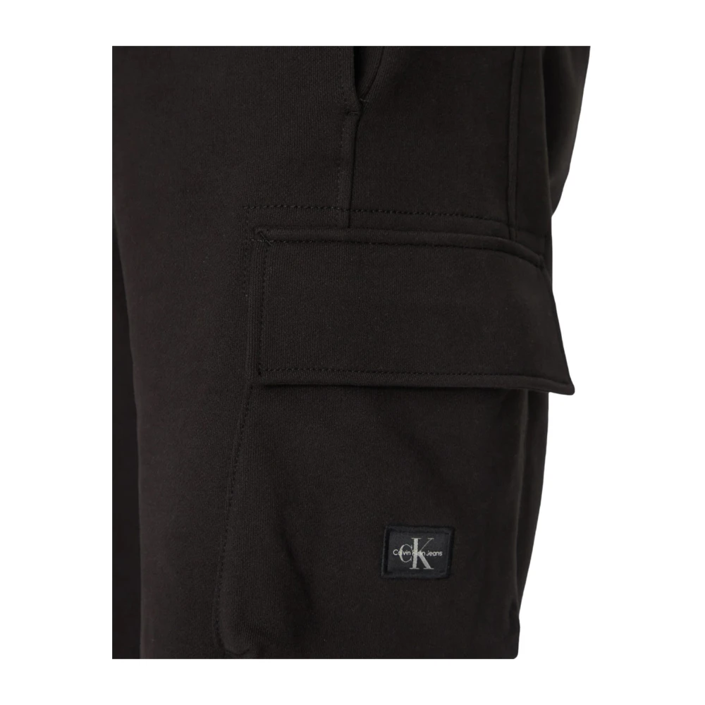 Calvin Klein Jeans Zwarte Katoenen Shorts Rechte Snit Monogram Black Heren