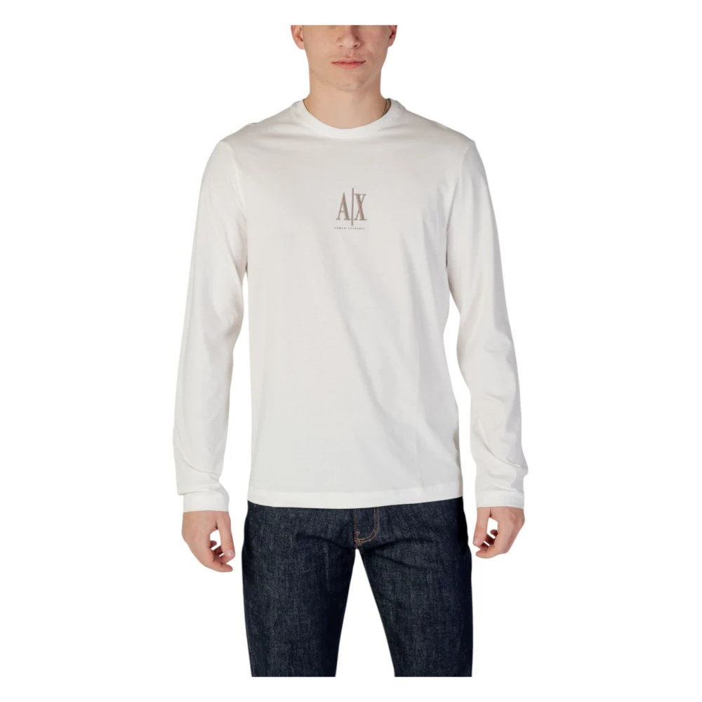 Armani Exchange Men's White Print Long Sleeve Tee
