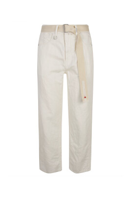 Pantaloni bianchi in lino a gamba dritta dal taglio cropped con