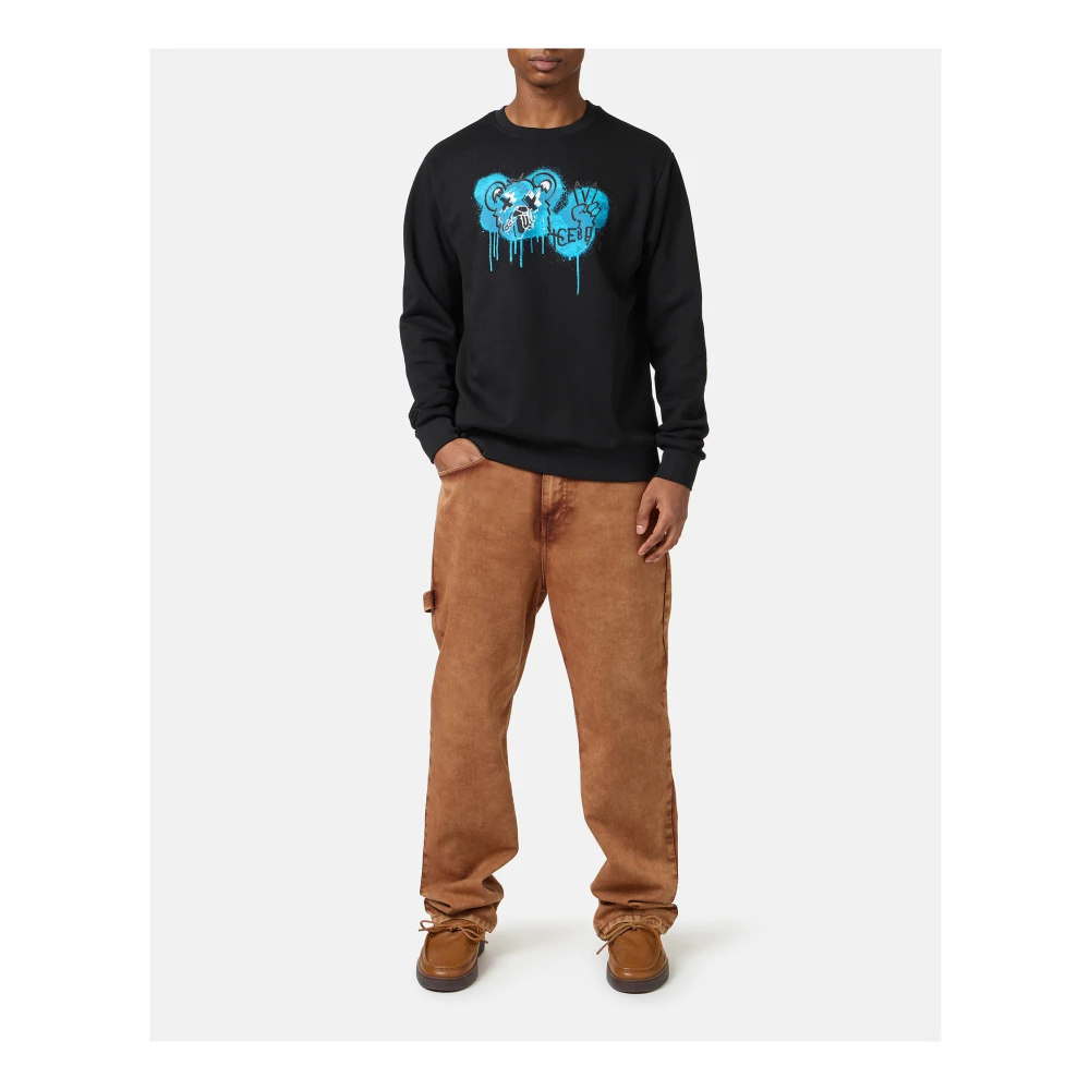 Iceberg Zwarte crewneck sweatshirt met klassieke regular fit en beerprint Black Heren