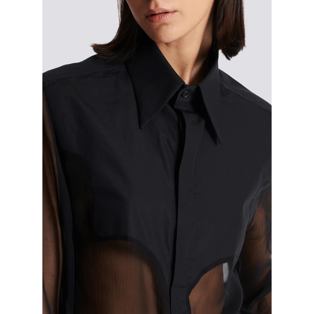 Balmain Zijden Western Overhemd Black Dames