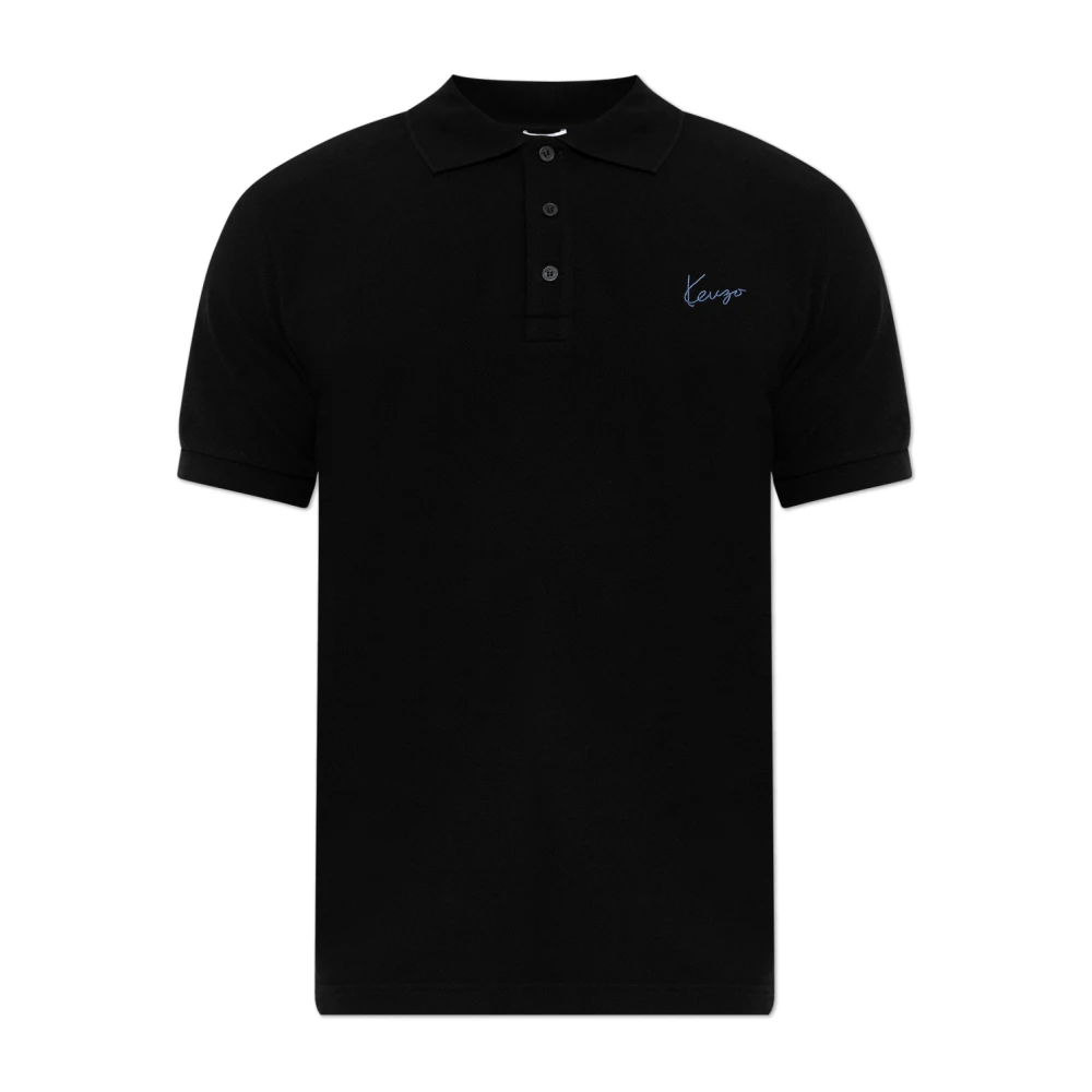 Kenzo Men's Black Signature Embroidered Slim Polo - Polo Shirts - S - Tops