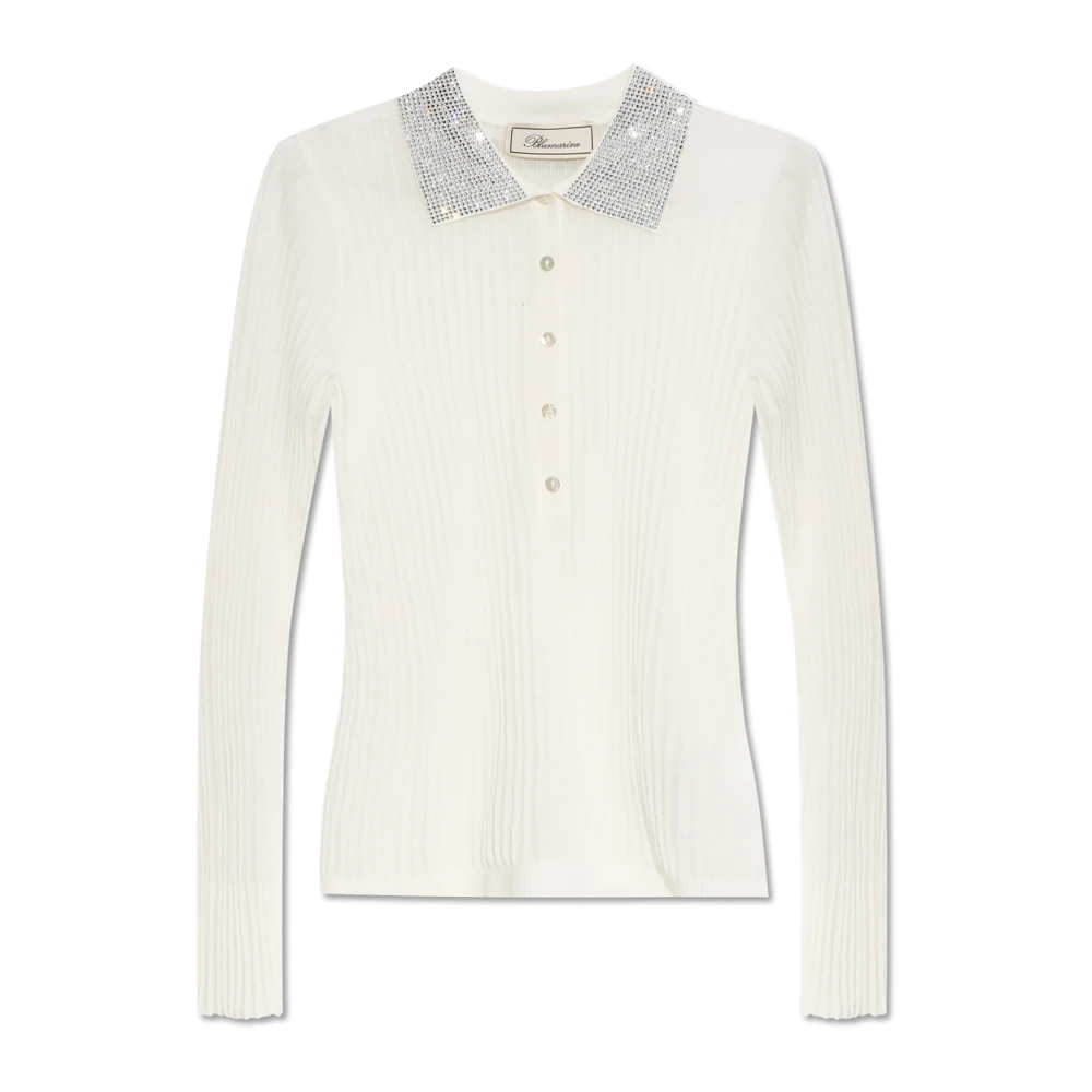 Blumarine Geribbeld poloshirt met glinsterende pailletten White Dames