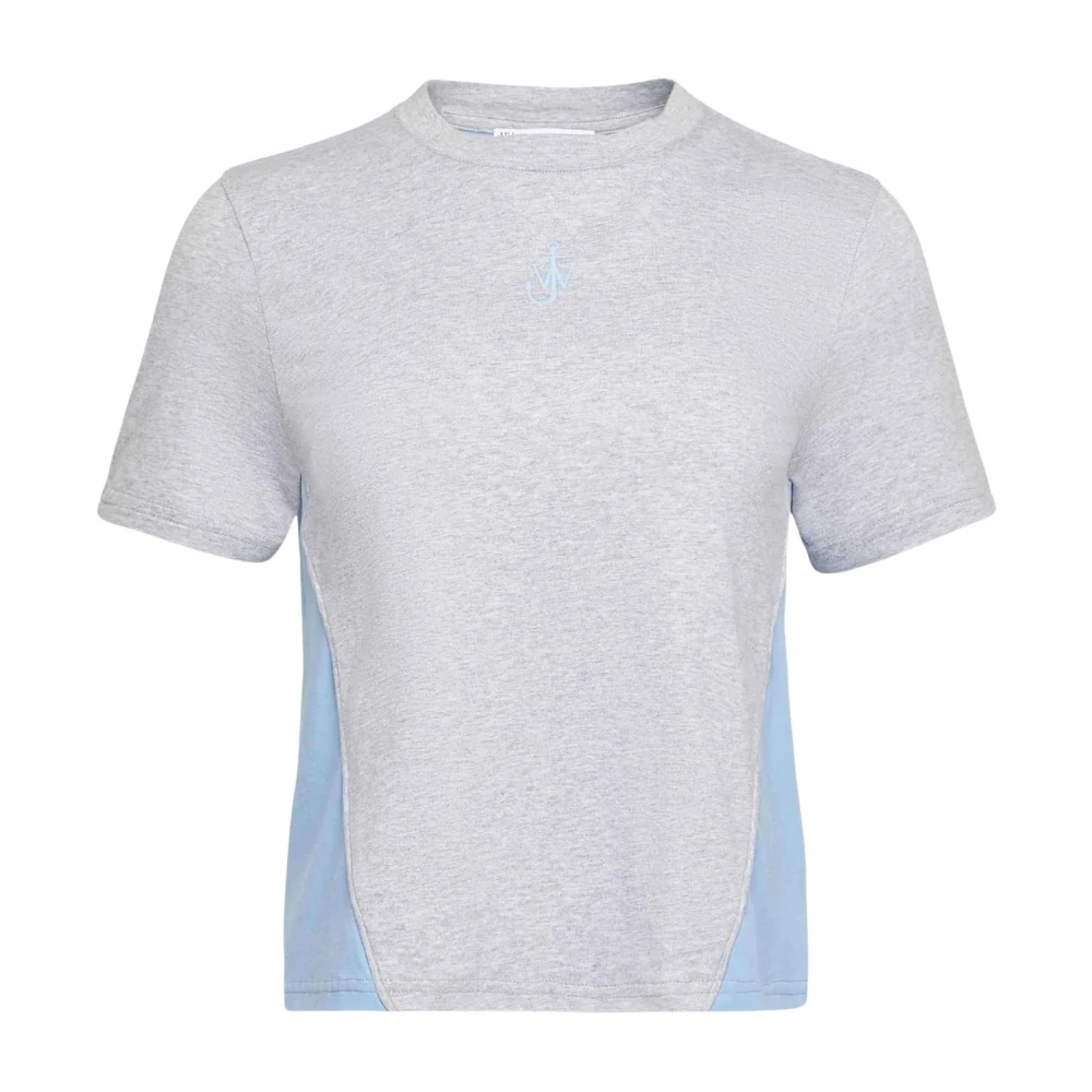 Jw Anderson Women's Gray T-Shirts, S, Anchor Embroidery Panelled Cropped T-Shirt