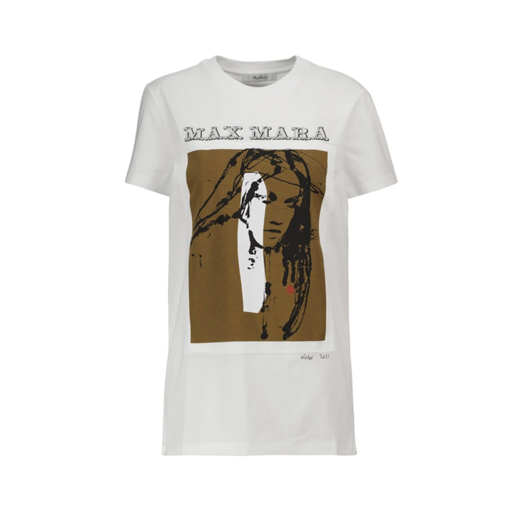Max Mara Divina Grafisch Print T-Shirt White Dames