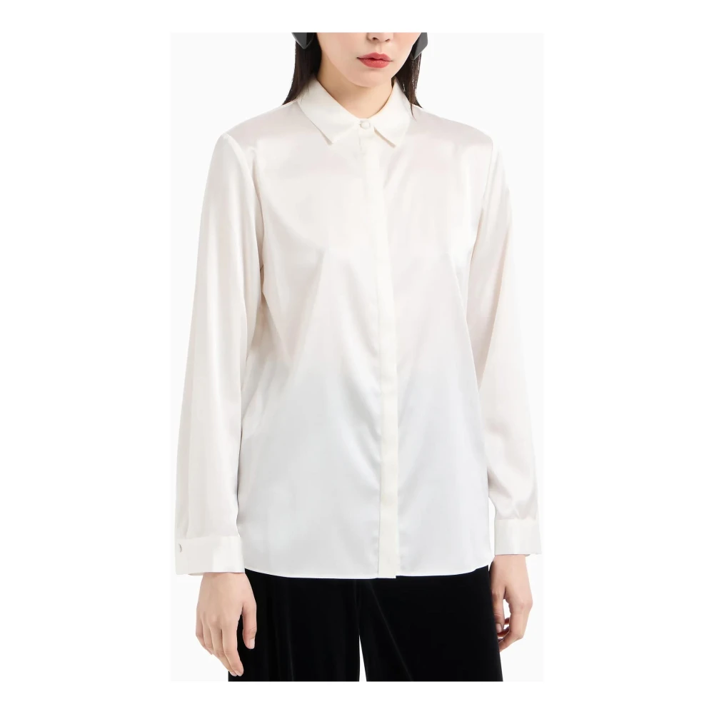 Emporio Armani Zijden Klassieke Kraag Shirt Wit White Dames