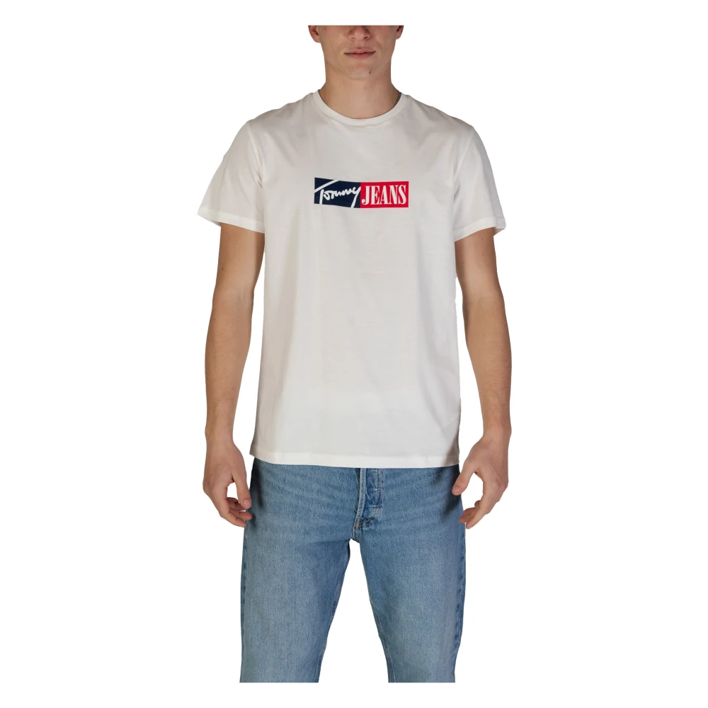 Tommy Jeans Beige Bedrukt Katoenen T-shirt voor Mannen Beige Heren
