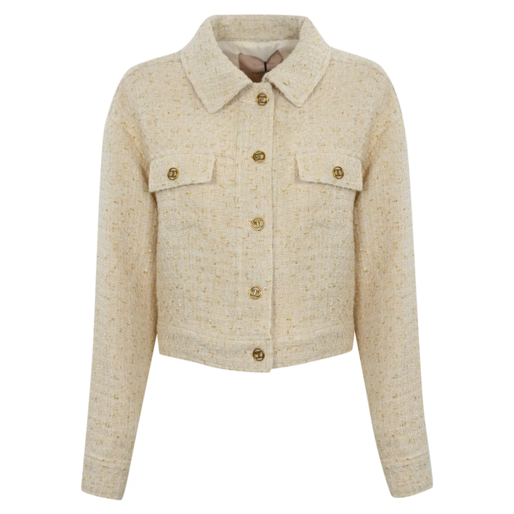 Twinset Ivoor wollen jas met klassieke kraag Beige Dames