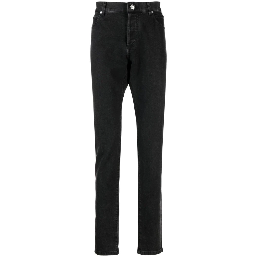 Balmain Zwarte Acid Wash Skinny Denim Jeans Black Heren