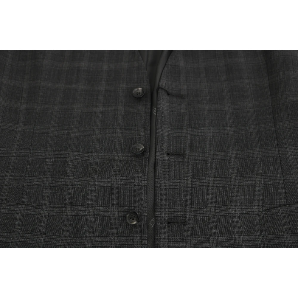 Dolce & Gabbana Elegante Geruite Wollen Vest voor Mannen Gray Heren