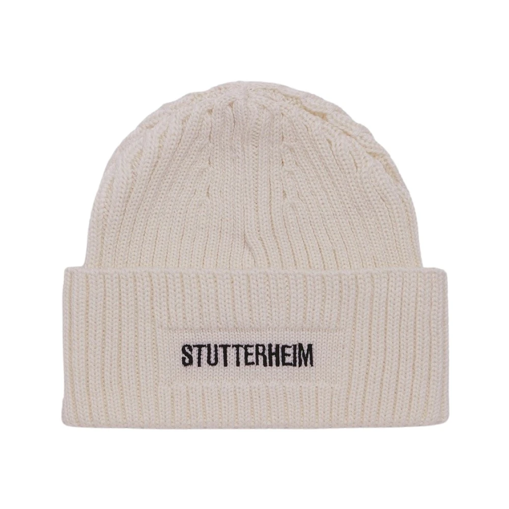 Stutterheim Merino Wol Logo Beanie Muts Beige Heren