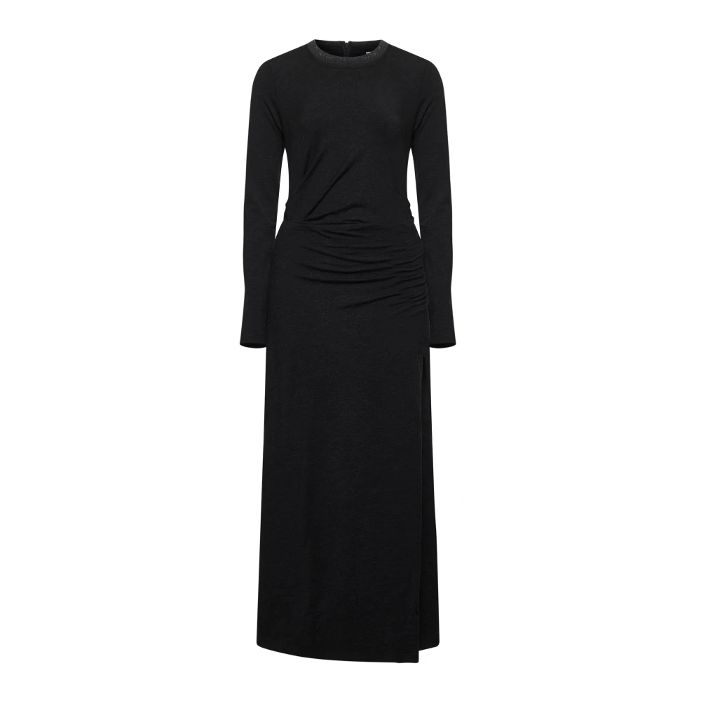 BRUNELLO CUCINELLI Zwarte Wollen Jersey Gebreide Lange Jurk Black Dames