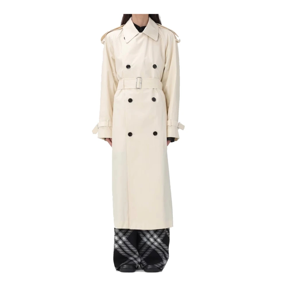 Burberry Witte Katoenen Trenchcoat Elegante Stijl Beige Dames