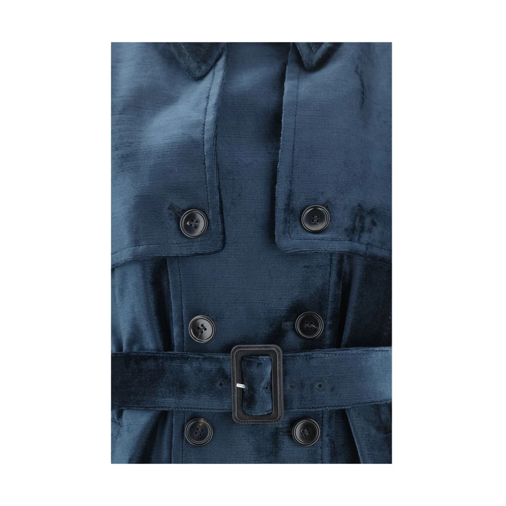Tom Ford Fluwelen Peacoat Klassieke Kraag Dubbele-Breasted Jas Blue Dames