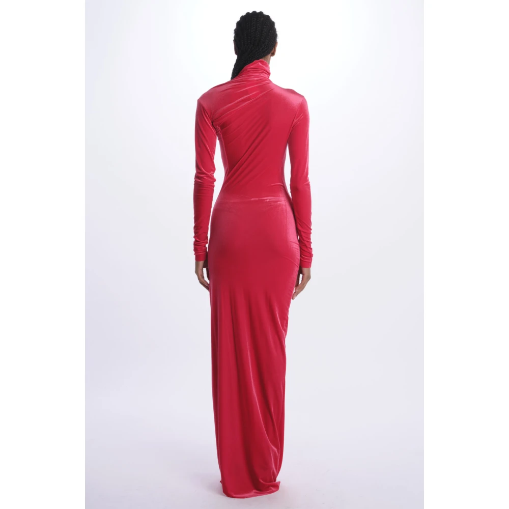 Amazuin Fluwelen Hoge Hals Rode Jurk Red Dames