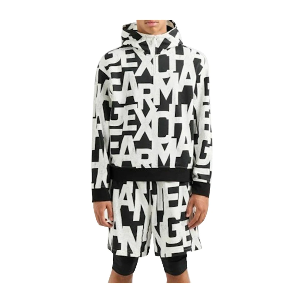 Emporio Armani Zwarte hoodie met allover logo Multicolor Heren